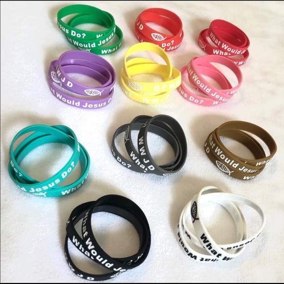 24 WWJD Jesus Rubber Silicone Wristbands Bracelets - Picture 2 of 6